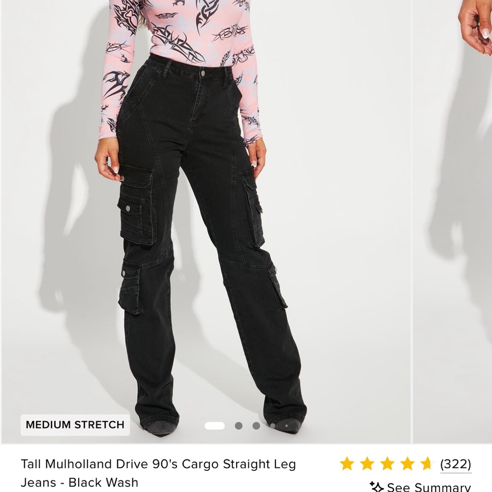 Fashion Nova Black Cargo Straight-Leg Jeans